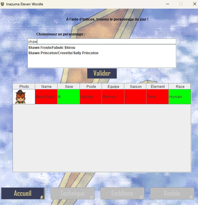 Interface du mode personnage - InazumaDLE